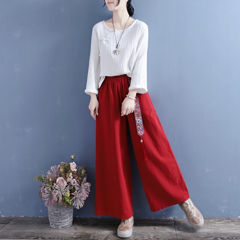 [Qing Series]★China style pants★ 3 colors casual pants gaucho pants embroidery beige black red