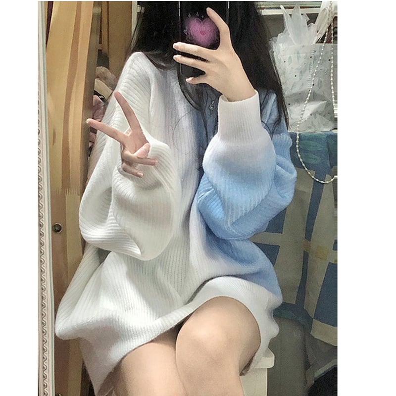 [CHICERRO series]★Sweater★ 3color Blue or pink or gray Tops Color scheme Gradation Unisex SML XL White White