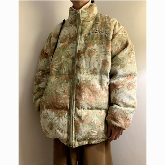 [Gyoshoen Series] ★Winter Coat★ 2color Thick Warm Unisex Men's Oil Painting Style Blue Green Blue Green Loose