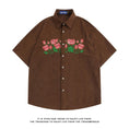 Load image into Gallery viewer, [FANMAN Series]★Shirt★ 2color Tops Short Sleeve Shirt Unisex Men's Embroidery Rose Brown Navy
