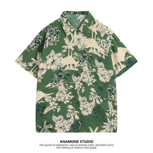 【ANAMONE STUDIOシリーズ】★半袖シャツ★ トップス 半袖 レトロ S M L XL 緑 カジュアル 可愛い