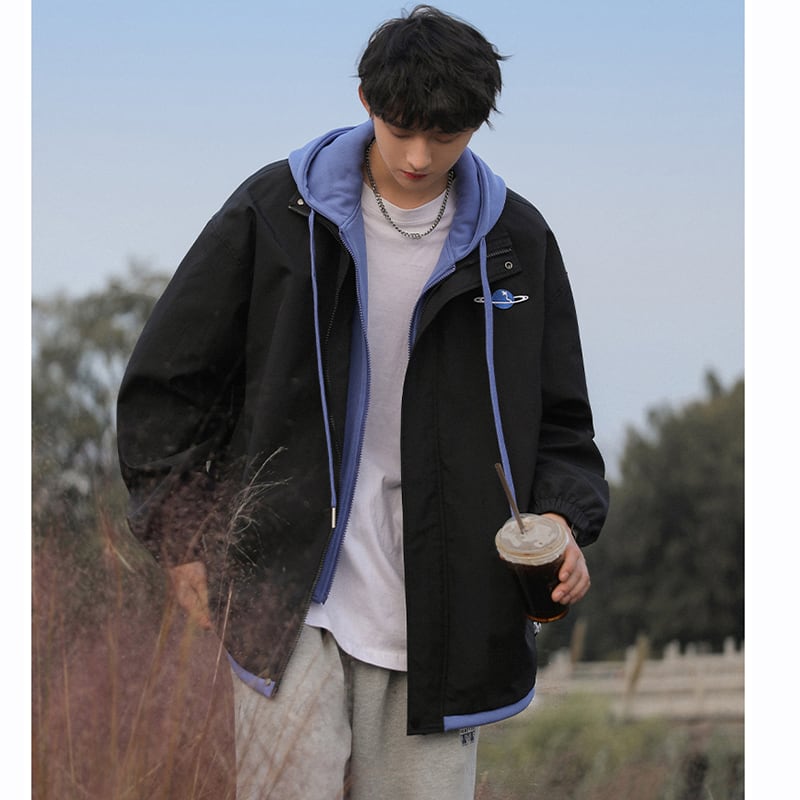 [MTY Series]★Jacket★ 3color Outerwear Unisex Men's Stylish Faux Layered Black Blue