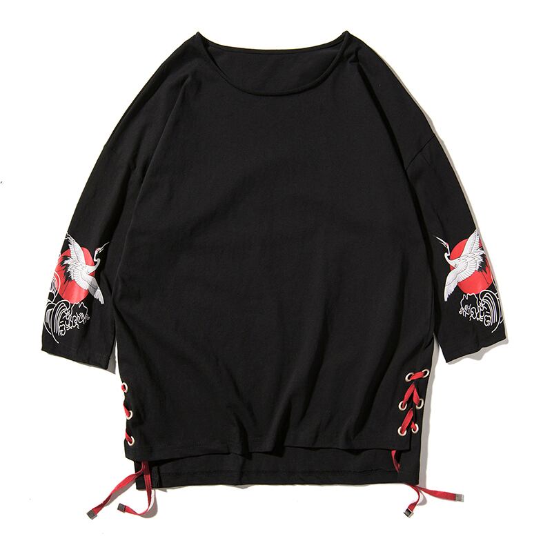 [JIARONG series]★China style T-shirt★ Tops 2color Unisex Men's Large size Crane Crane pattern Black White