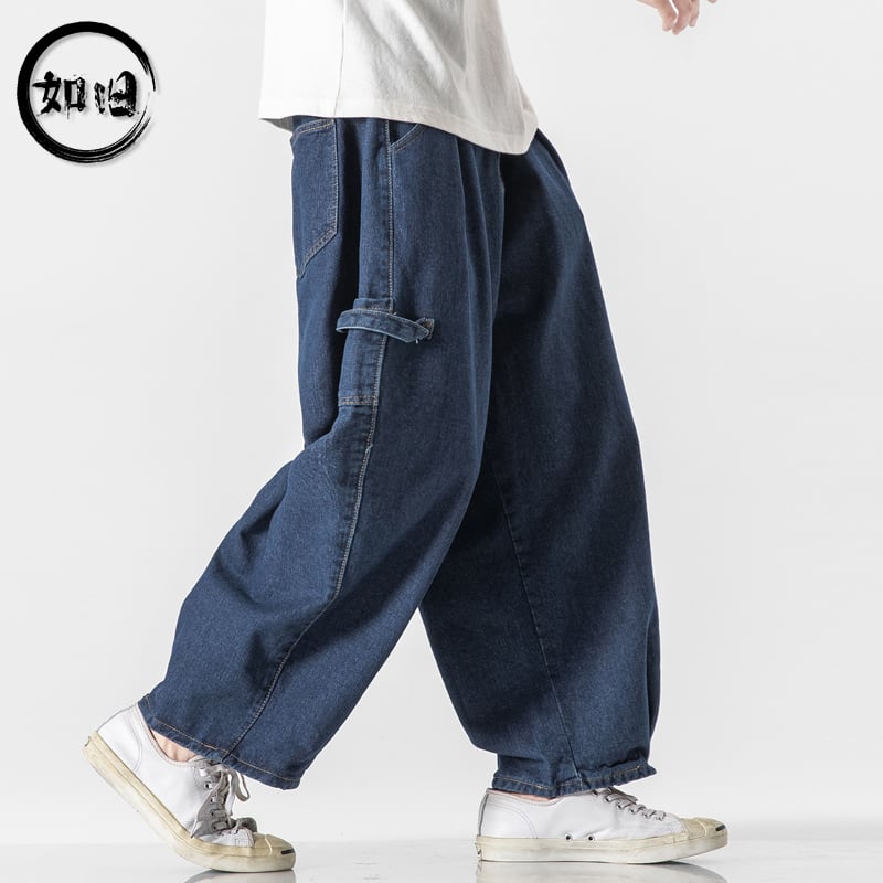 [Koji series] ★Denim pants★Men's trousers 2 colors Straight Large size Loose Casual Black Blue