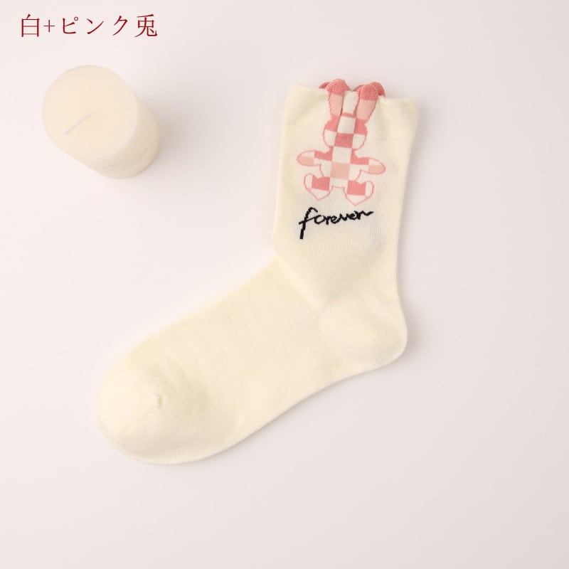 [TIDEPLAY series]★Socks★ 5color 2 pairs Flower Rabbit White Black Green Cute Easy to match White Black Green