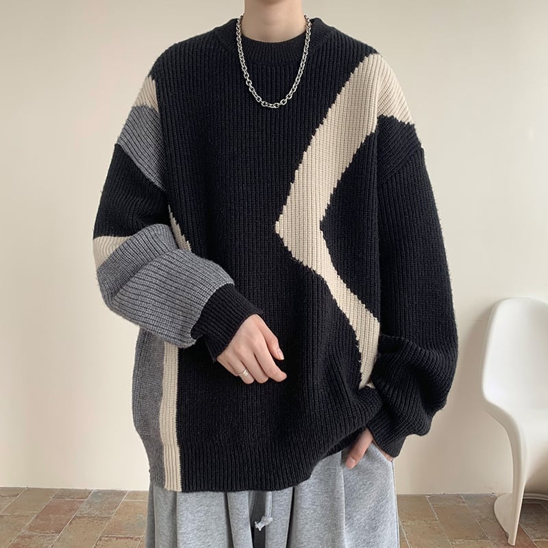 [Tiaota Series]★Sweater★ 3color Knit Tops Unisex Men's Color Scheme Retro Black Coffee Color Apricot