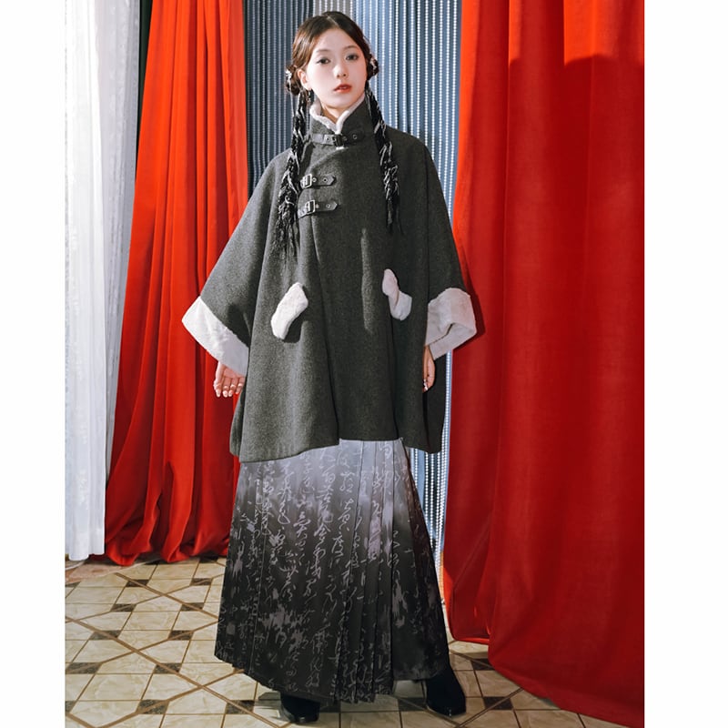 [Ancient monster house---Shanhai Jing Kunlun series] ★China style coat★ Outer coat Lasha loose thick warm gray cloak coat