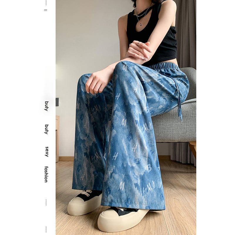 [FENGLIN Series] ★Casual Pants★ Bottoms Trousers Cool Blue Blue Slimming Alphabet