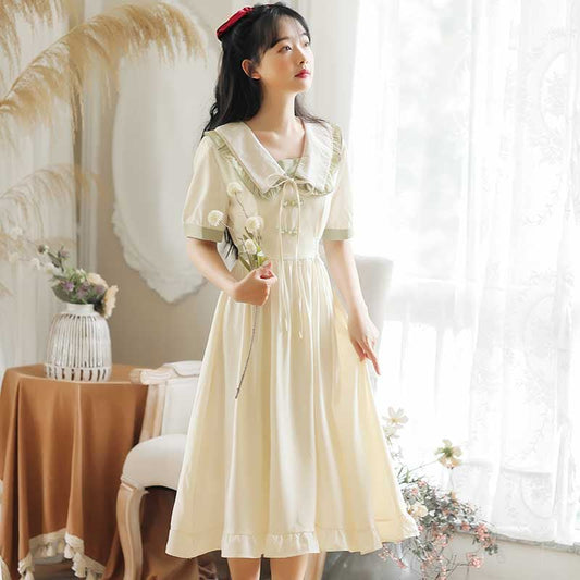 [Large Orange Series] ★China-style dress★ Improved cheongsam dress, summer clothes, cheongsam button, improves temperament, beige