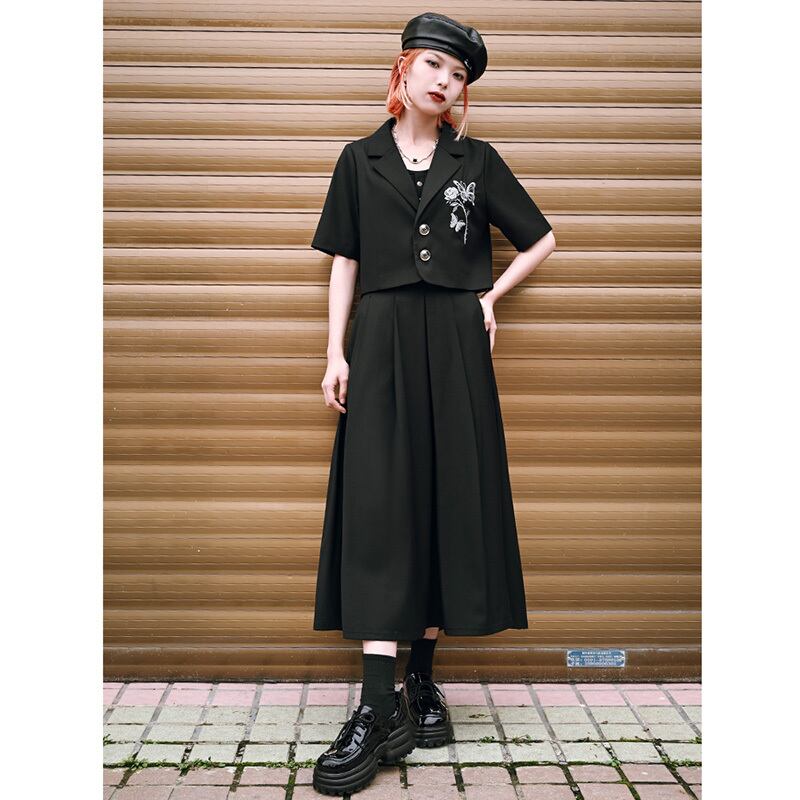 [Kokaisha---Kabunji series] ★China style skirt★ Bottoms Plain Easy to match Black Black S M L XL