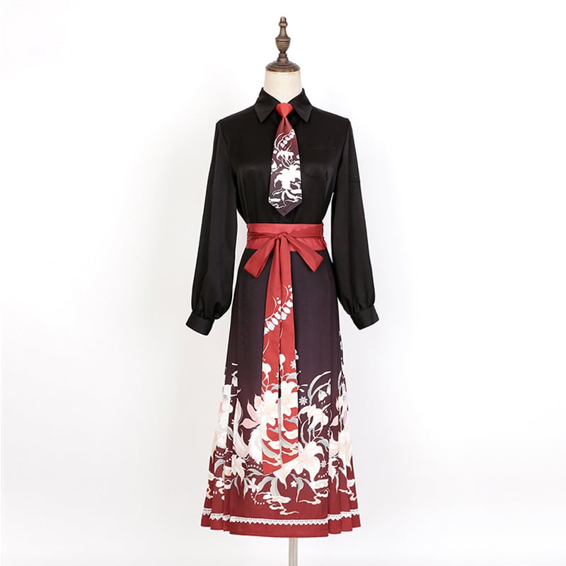 [Kaedetake --- Suzuran series] ★Chinese style setup★ 3color 3-piece set Shirt + tie + Maki skirt Chinese clothes