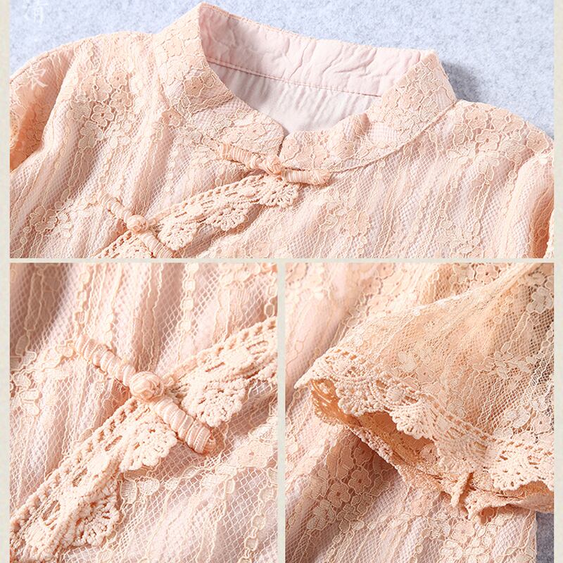 [Qing Series]★Chinese style shirt★ 4 colors lace Chinese clothes stand neck easy to match summer simple