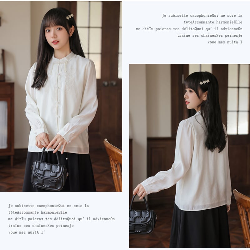 [Hanqi series] ★China style shirt★ Tops embroidery long sleeve shirt Improves temperament Easy to match SML