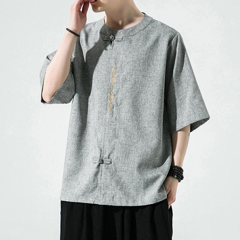 [JUNYI Series]★China style shirt★ Tops 3color Unisex Men's Large Size Embroidery Gray Red