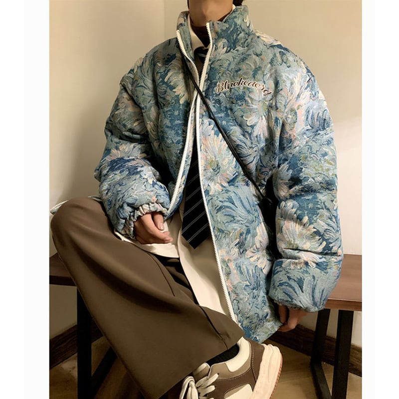 [Gyoshoen Series] ★Winter Coat★ 2color Thick Warm Unisex Men's Oil Painting Style Blue Green Blue Green Loose