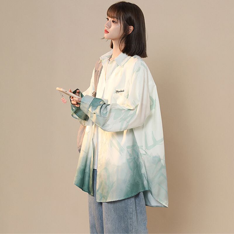 [GEBOXUAN Series]★Shirt★ 3color long sleeve tops long sleeve shirt unisex men's print gradation