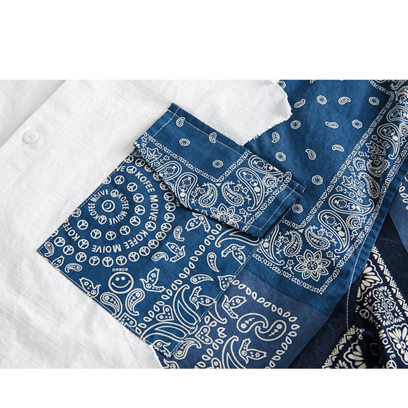 [ChangeWell Series]★Shirt★ Changeable Paisley Tops Floral Pattern Unisex Men's Blue White Casual