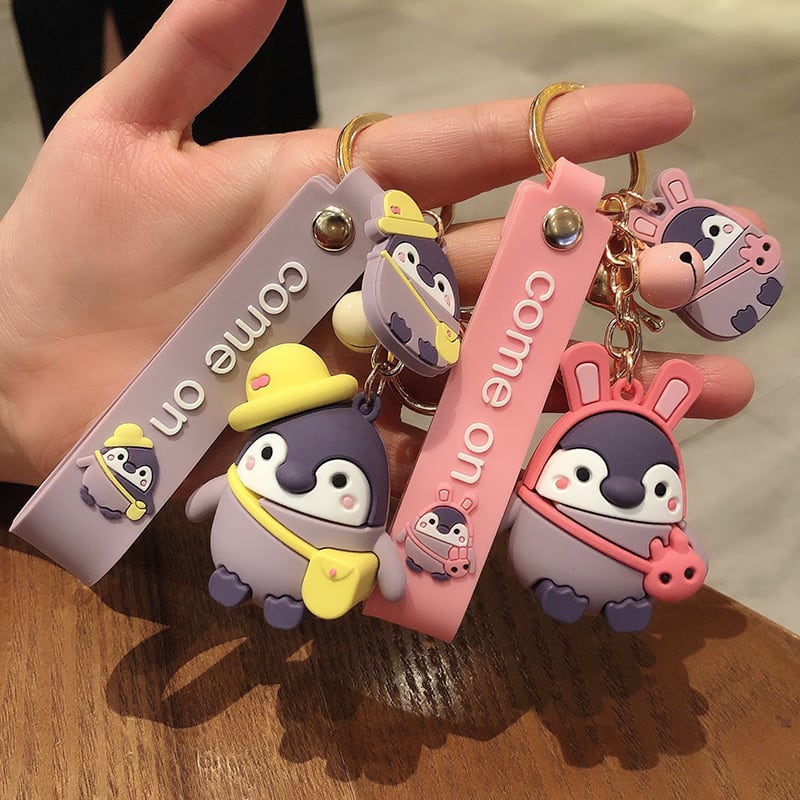 [MEIMEI Series]★Keychain★ 6 Types Penguin Decorations Accessories Couple Pink Ears Police Blue Hat Yellow Hat