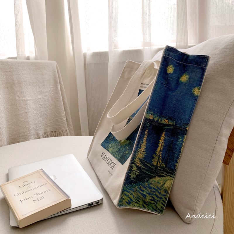 [Andcici Series]★Bag★ Tote bag, backpack, large capacity, date, floral pattern, oil painting style, sky, blue, commuting to work or school