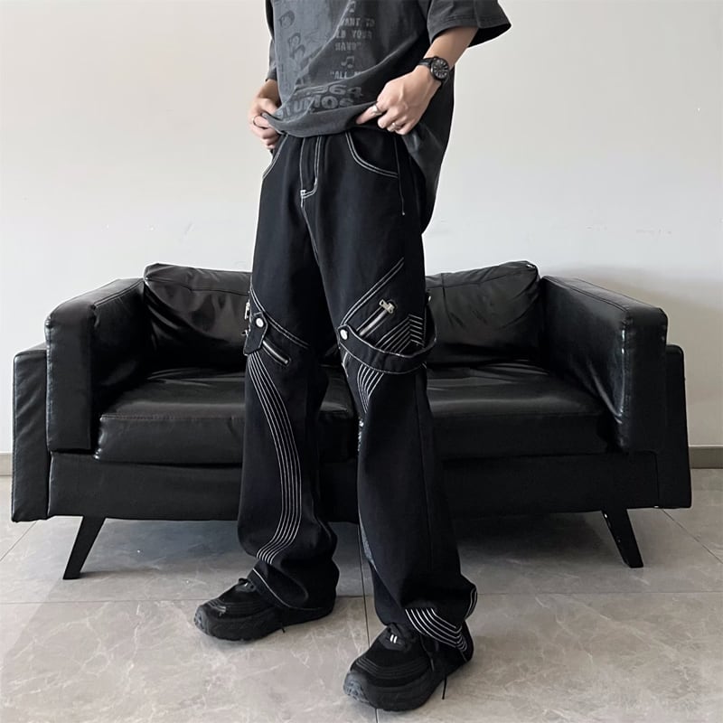 [G33 Series]★Pants★ 2color Denim Pants Bottoms Unisex Men's Large Size Black Brown Stylish