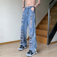 Load image into Gallery viewer, [YANDAN Series]★Denim pants★Bottoms Pants Unisex Men's Distressed Blue Blue Design Stylish
