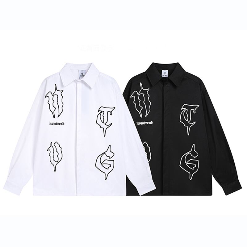 [TRAVEL ISSUANCE Series]★Shirt★ 2color Tops Long Sleeve Shirt Unisex Men's Unique Black White