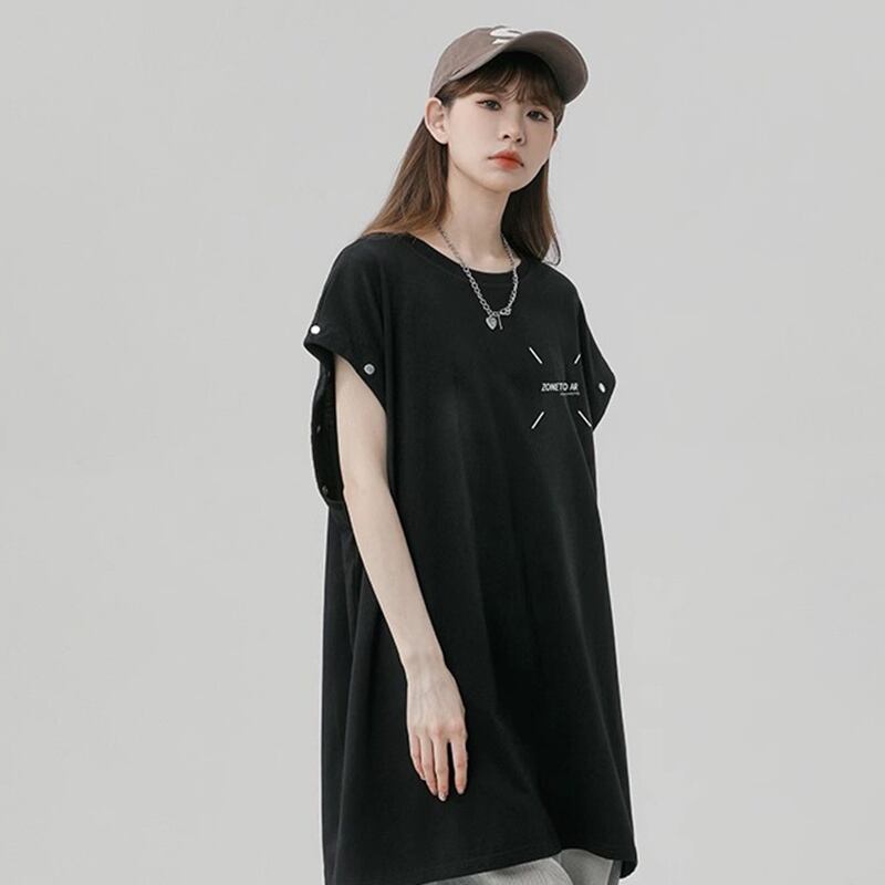 [Wrzb Series] ★T-shirt★ Tops 3color Removable sleeves Unisex Men's Black Coffee color Red