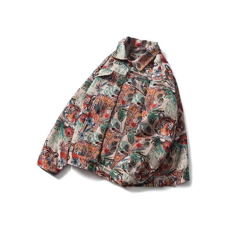 [MMstudios Series] ★Jacket★ Outerwear Unisex Men's Floral Pattern Retro Tiger Pattern Dora Design