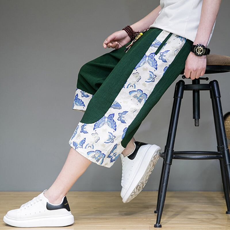 [JUNYI Series]★China style trousers★ 3color bottoms trousers casual pants unisex men's large size switching 3/4 length short length pants