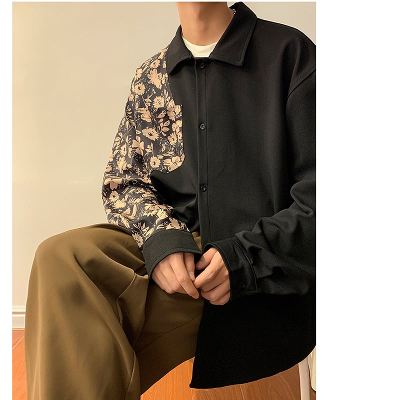 [AIMAKOU Series]★Shirt★ Tops 2color switching floral pattern unisex men's easy to match casual