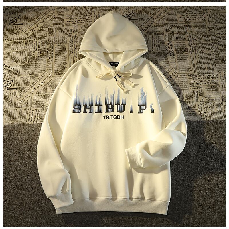 [Baraba series] ★Fleece lined hoodie★ 3color tops unisex men's retro alphabet white black coffee color