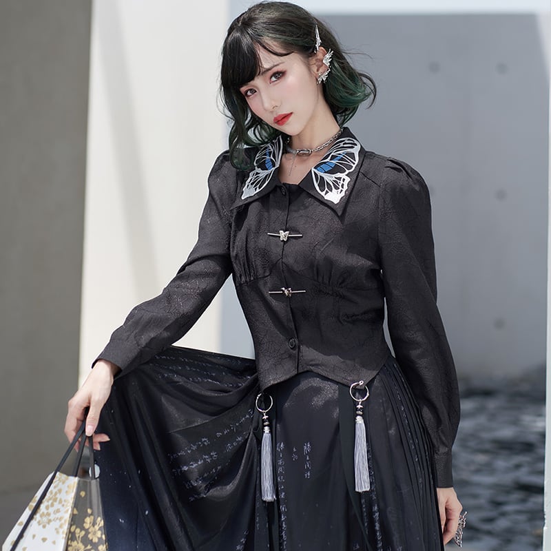 [Qingtang --- Long Sangshi Series]★China style skirt★Bottoms Letter pattern Hanfu skirt Easy to match