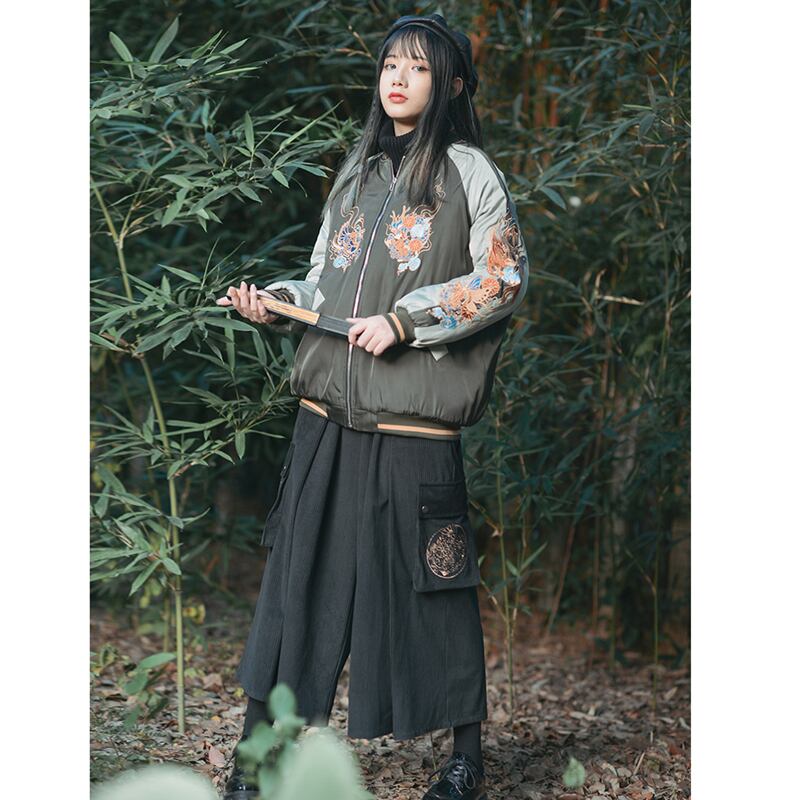 [Old Monster---Song of the Four Wise Men Series]★China style pants★Bottoms Gaucho pants ML XL corduroy fabric black