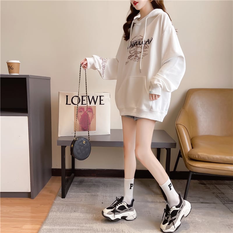 [YIDIEQIAN series]★China style hoodie★ Tops 2color black white print casual