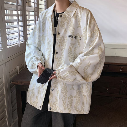 [Teijaku Series] ★Jacket★ 2color Outerwear Unisex Men's Print Beige Black ML XL 2XL