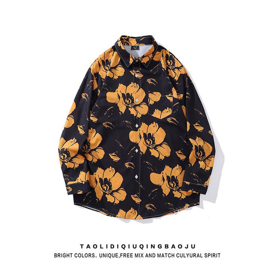 [Fleeing Earth Series] ★Floral Pattern Shirt★ Long Sleeve Shirt Tops Unisex Men's ML XL 2XL Casual