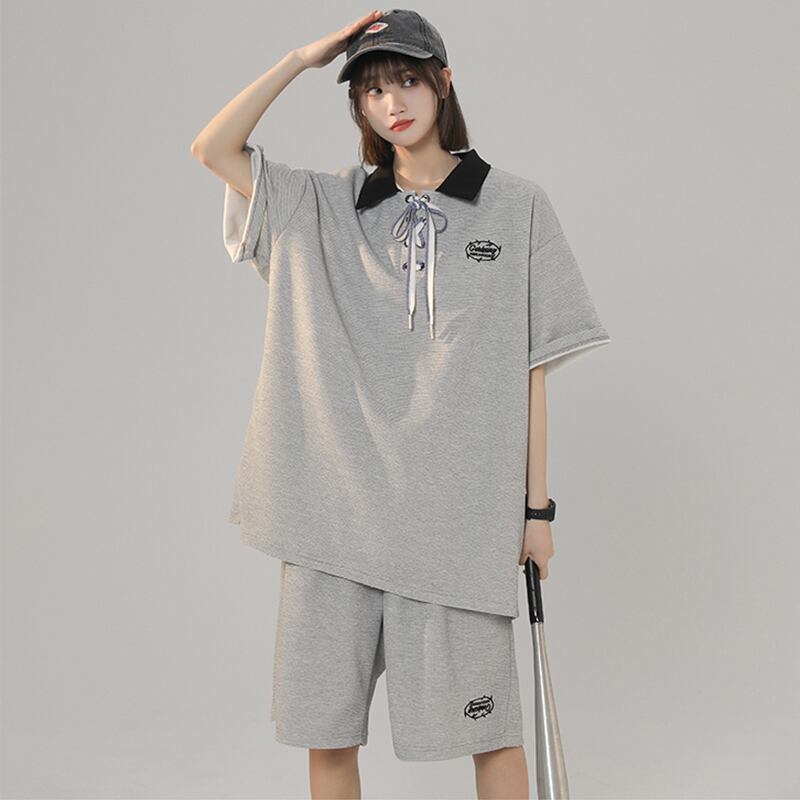 [SENSU Series] ★Set-up★ 2-color POLO shirt + shorts Unisex Men's short sleeve 2-piece set Cartoon