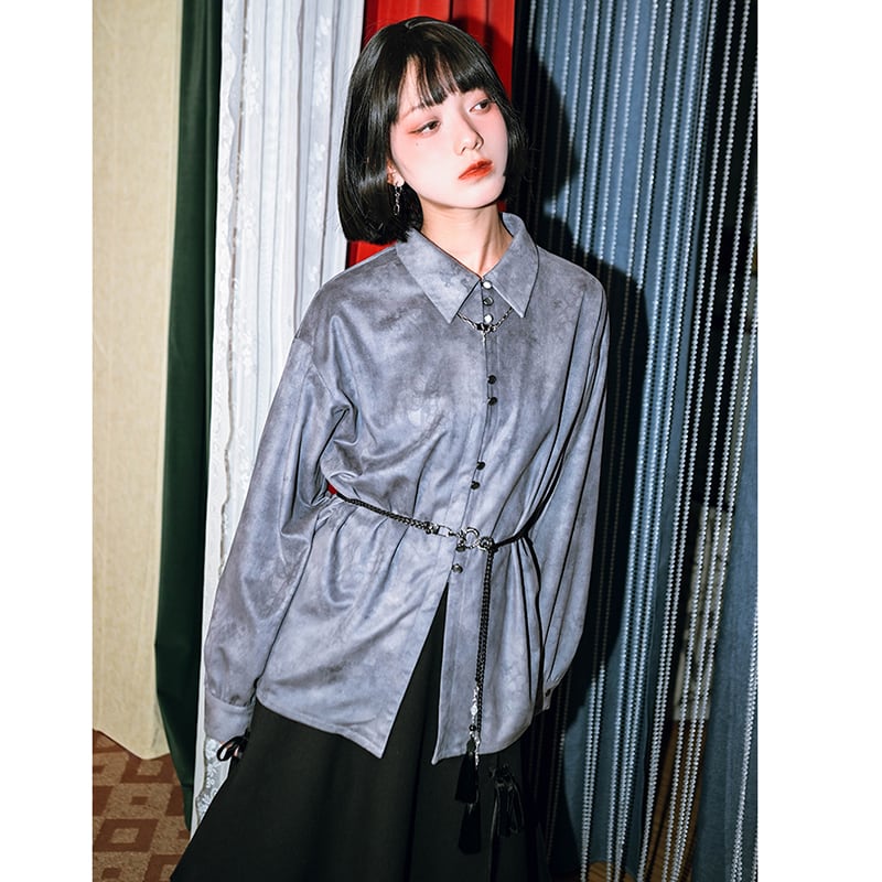 [Old Monster---Dragon Dyed Series] ★China style shirt★ Thick suede tops Stylish and easy to match