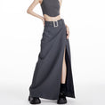 Load image into Gallery viewer, [EDX Series]★Skirt with belt★ 2color bottoms long skirt black gray high-looking slit fashionable
