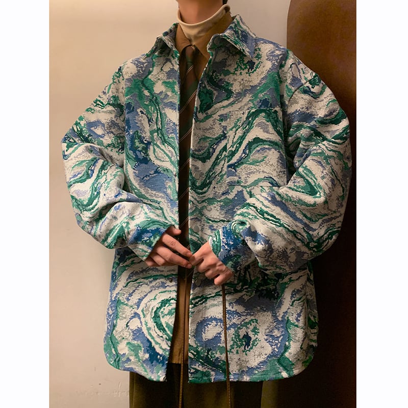 [KCSJ Series]★Jacket★ 2color Outerwear Camouflage Pattern Ink Pattern Unisex Men's Large Size Blue Red