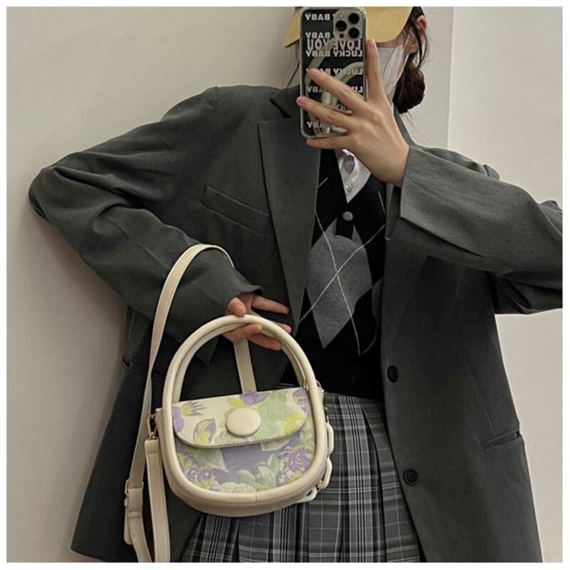 [DAZE &amp; ERPANG series] ★Shoulder bag★ 2color oil painting style floral pattern cute date commuting OL office