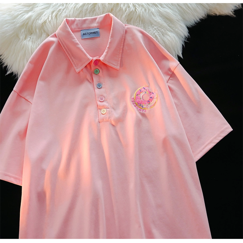 [Fleeing Earth Series]★POLO Shirt★ 3color Tops Cute Ladies Moe Apricot Pink Gray