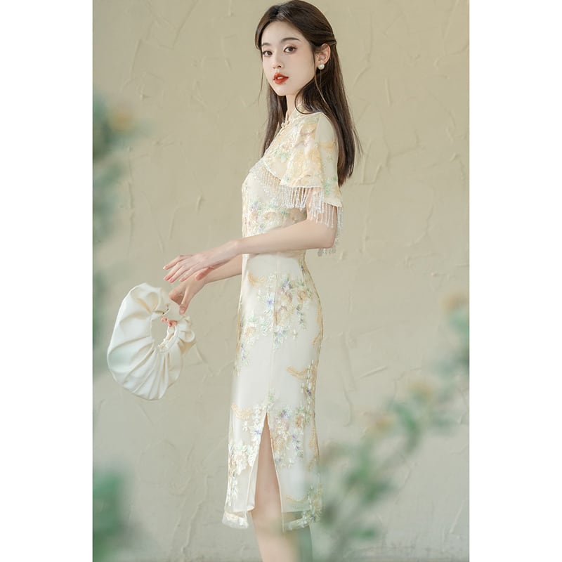 [Dust songs series] ★China style dress★ Setup, embroidery, party, wedding, date, photo shoot, summer clothes, improve your temperament