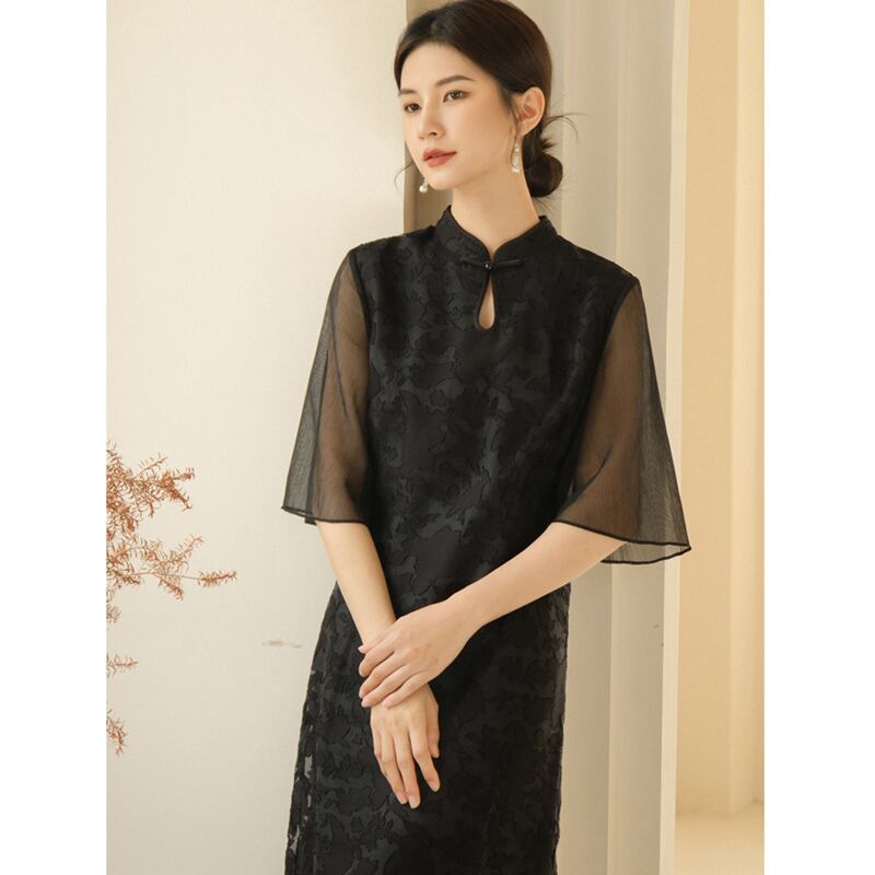 [FENDAI Series]★Chinese style dress★ Improved Chinese dress Summer clothes Elegant Chinese clothes Tang suit Black Black