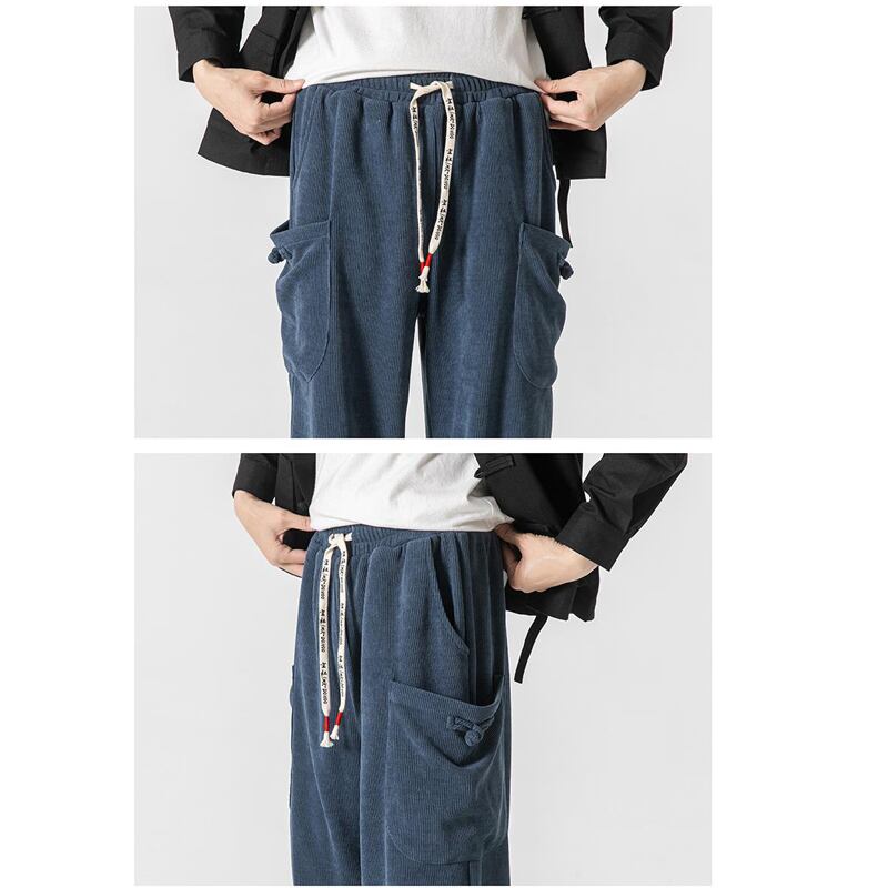 [輕甜 Series]★China style trousers★Casual pants 3color Unisex Men's Large size Blue Black Brown