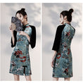 Load image into Gallery viewer, [YUEQIAO Series]★Cheongsam dress★Short length velvet Chinese style dress print retro
