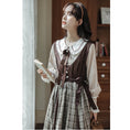 Load image into Gallery viewer, [DACHENGZI Series] ★Dress★ Fake Layered Dress Checkered Pattern Cute Retro S M L XL
