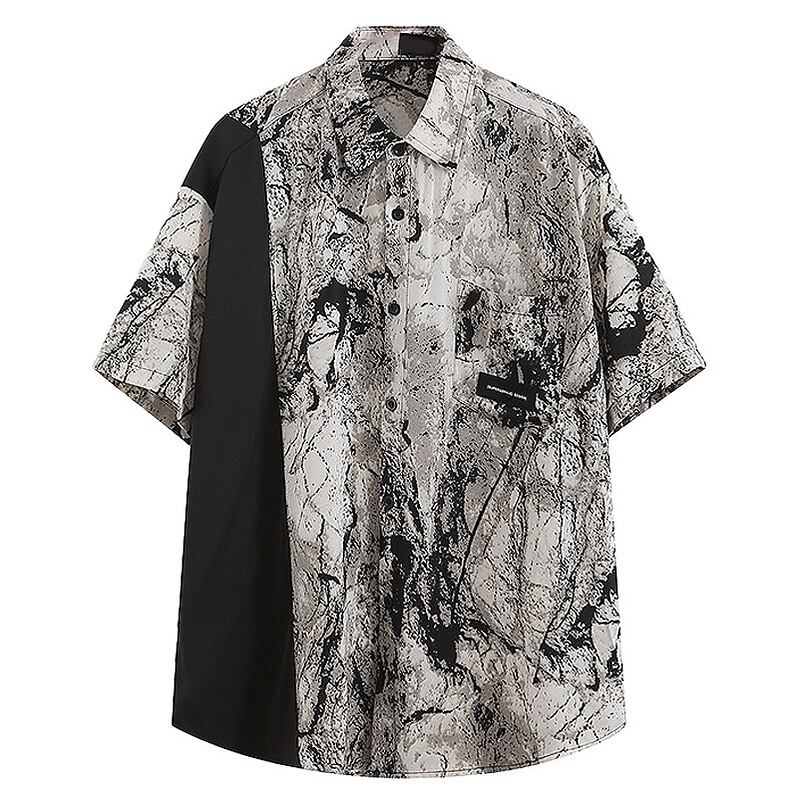 [BEAT BOY Series]★Shirt★ Ink pattern tops, short sleeve shirt, unisex, men's print, retro, casual