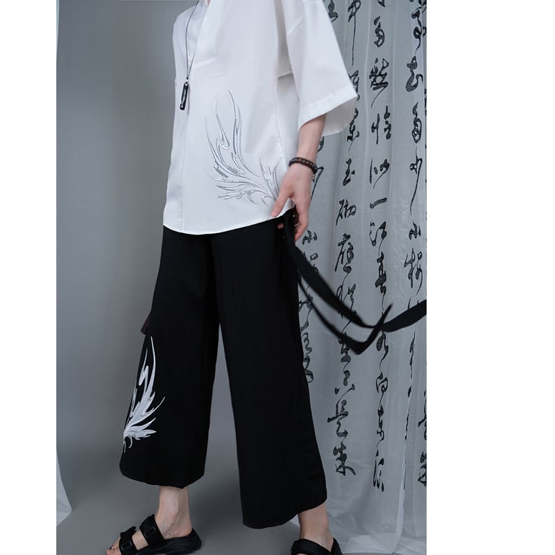 [Kuraho Koya Series] ★China style pants★ Embroidery 2color Gold or Silver Gaucho Pants Gaucho Black Black