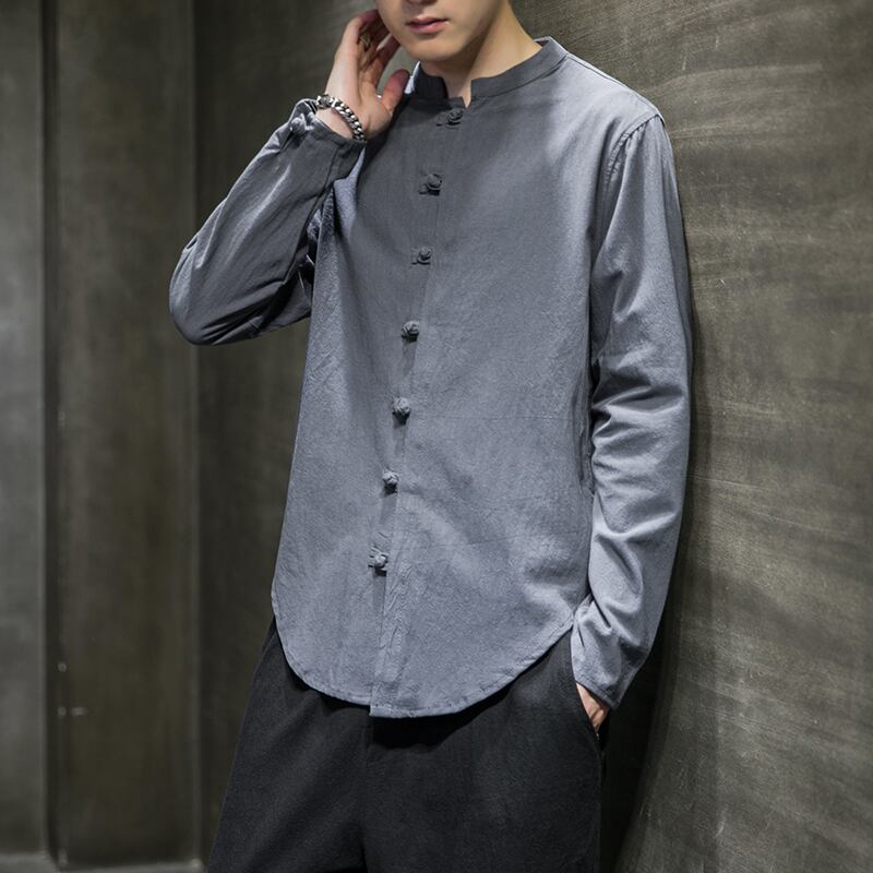 [Koji series] ★China style tops★Men's shirt 9color China button stand neck casual large size plain color